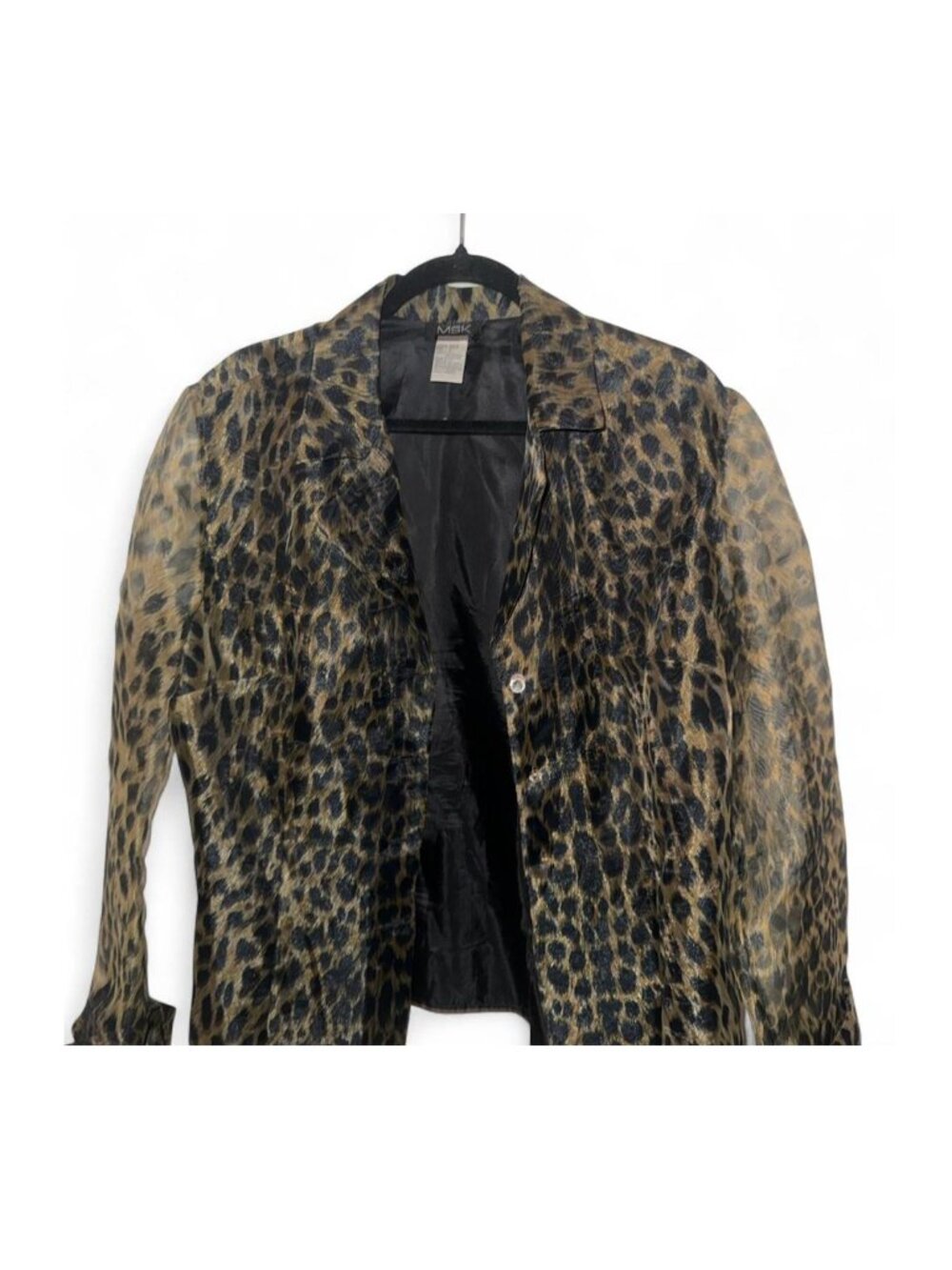 MSK Sheer Long Sleeve Leopard Animal Print Bomber Jacket XL